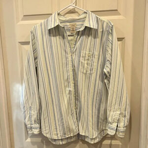 Vintage LL Bean‎ Blue Green Cotton Striped Shirt Women’s size Medium Hong Kong